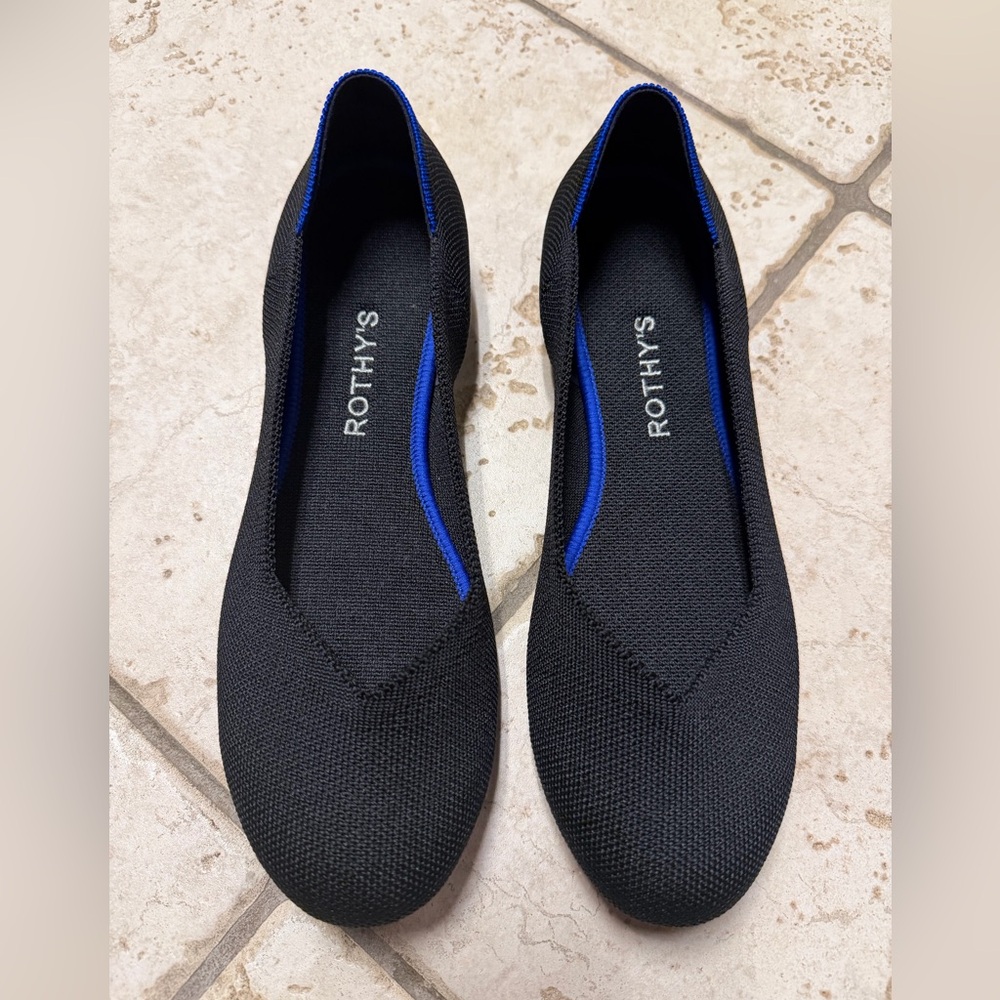 Rothy's Black Flats with Blue Trim